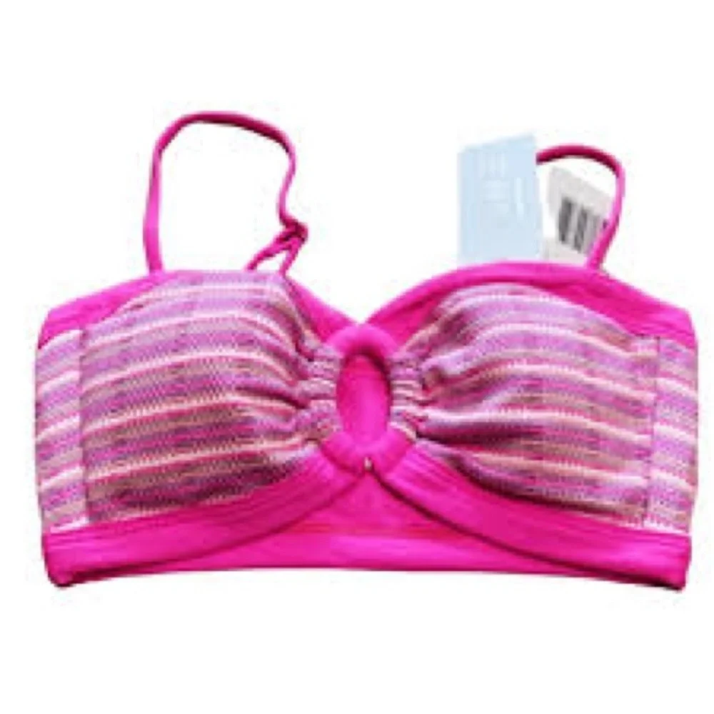 L*Space Maya Bikini Top Pink Ribbed Oval Ring Adjustable Straps Size S NWT 💕